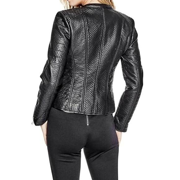 Guess Jazmine Saint Moto Vegan Leather Jacket Biker Classic Black Size Small - Picture 10 of 10